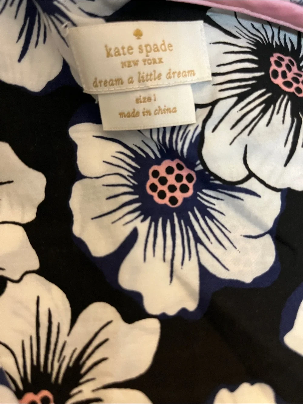 kate spade Black Floral Pajama Set with White and Pink Accents
